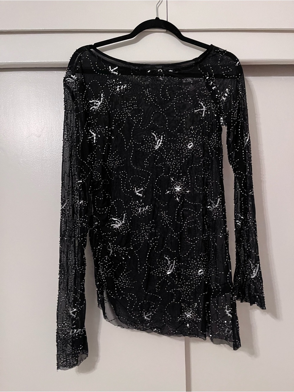 Zara Black Beaded Long Sleeve Sheer Top